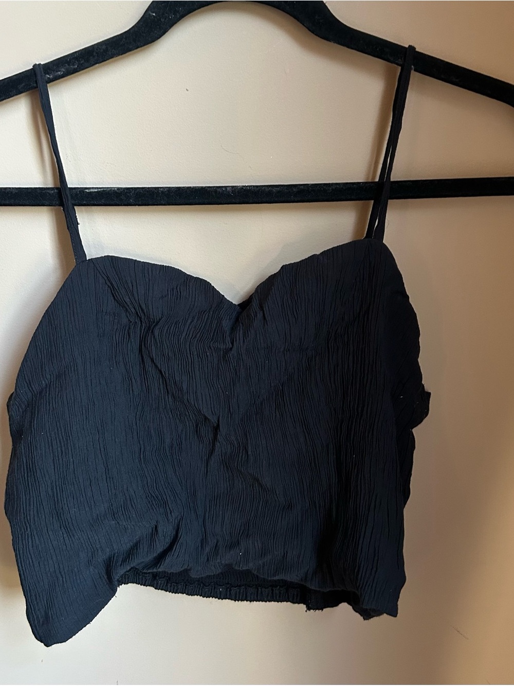 Abercrombie & Fitch Black Crinkled Spaghetti-Strap Crop Cami